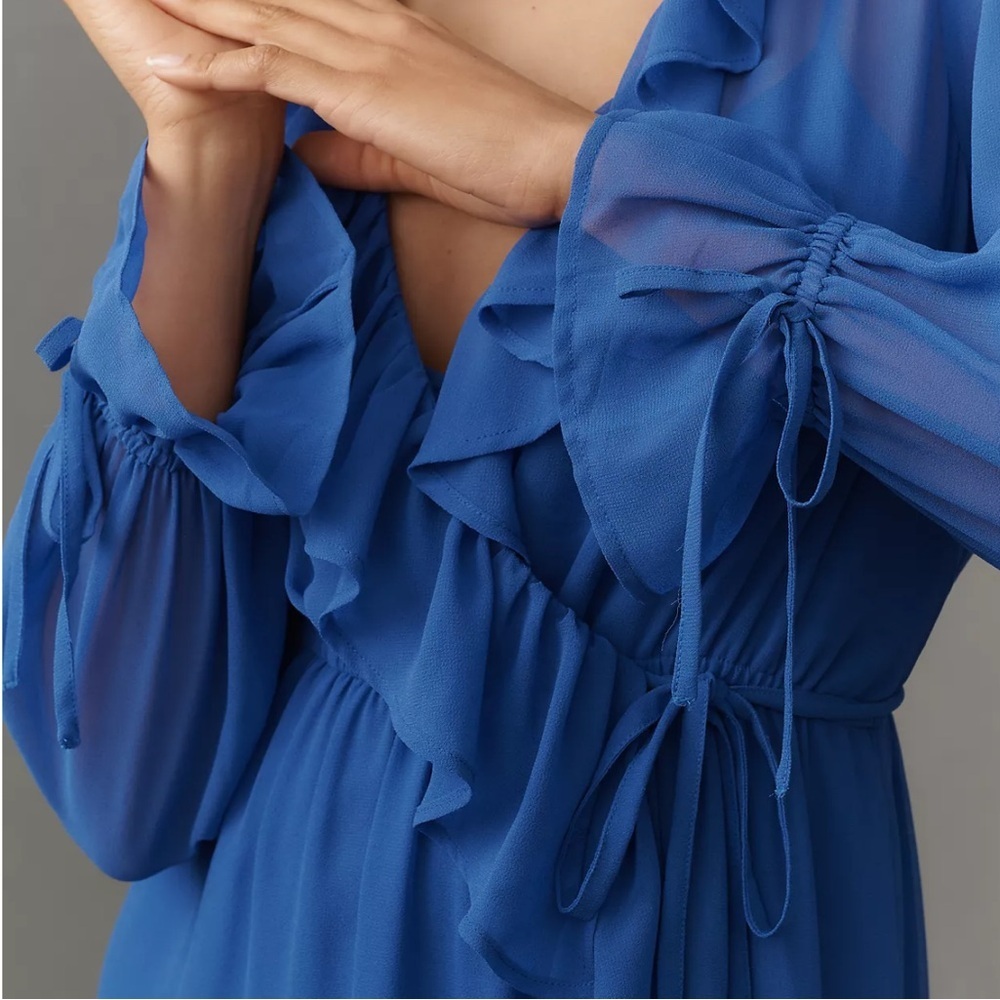 Anthropologie Blue Ruffle Asymmetrical Dress - Picture 6 of 7